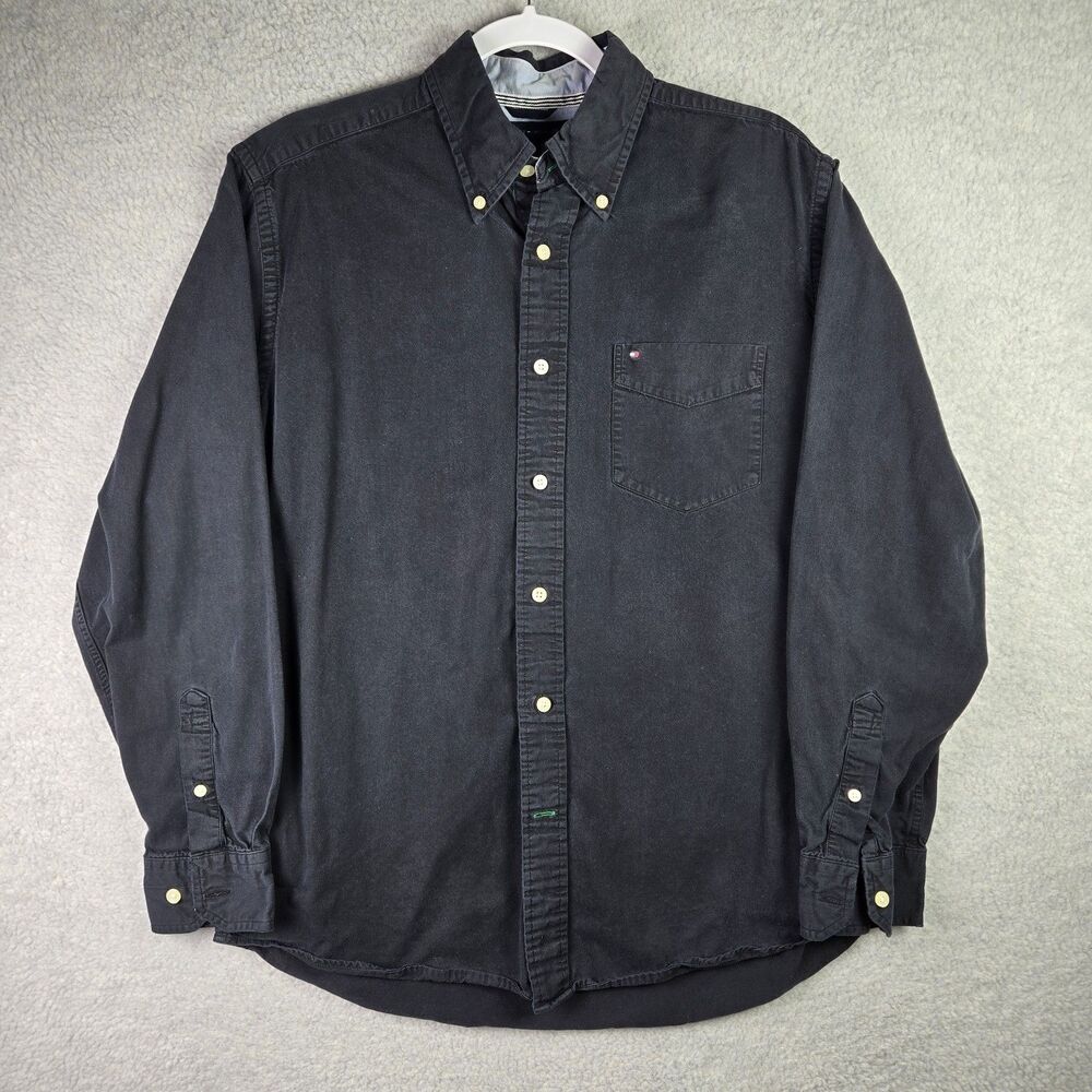 Tommy Hilfiger Button Down Shirt Mens Medium Navy Blue Dress Shirt Collared